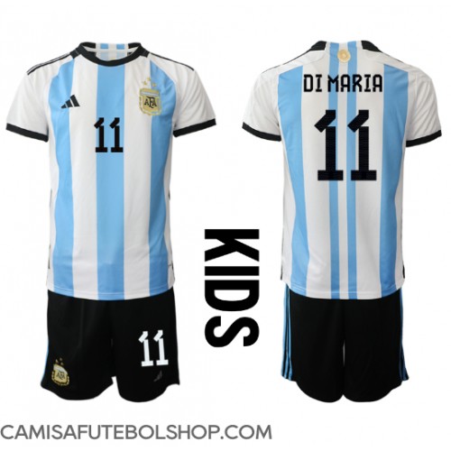 Camisa de time de futebol Argentina Angel Di Maria #11 Replicas 1º Equipamento Infantil Mundo 2022 Manga Curta (+ Calças curtas)